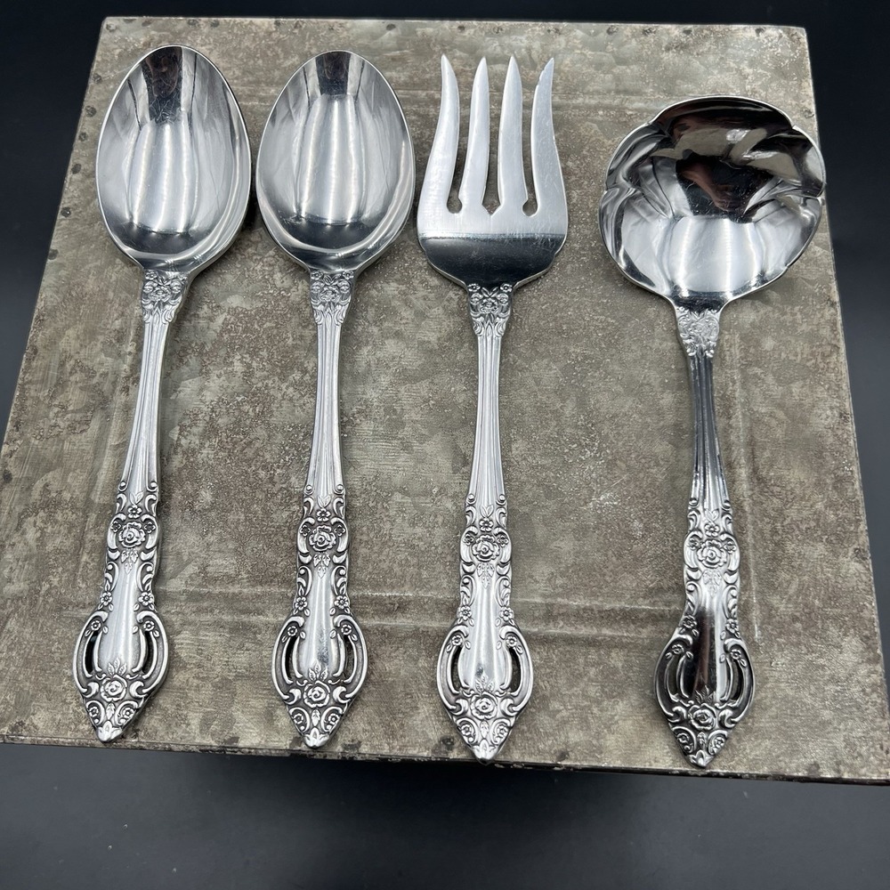 Vtg Oneida Michelangelo Stainless Serving Set 4 Pc Ladle Meat Fork Soup Spoons